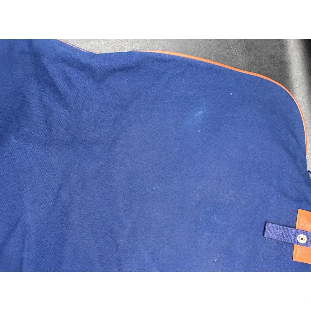 Lands End Deluxe Square Rigger Navy Blue Canvas Garment Bag Leather Trim Vintage